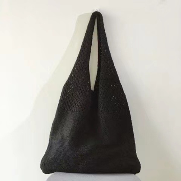 Kvinnor stickad axelväska Enfärgad handväska Väska Ansök för skola och daglig användning black