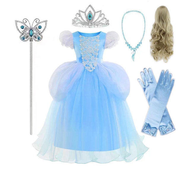 Halloween barn Cinderella Princess Kjol Elsa Princess Skirt Barns Performance Klänning skirt+accessories 5-piece set 110cm