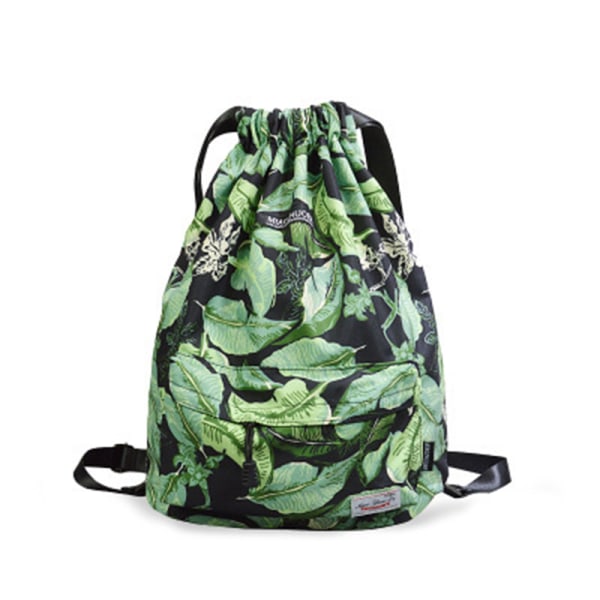 Multifunktions hopfällbar shoppingväska, blommig printed ryggsäck för kvinnor med dragsko för camping gray hemp leaf