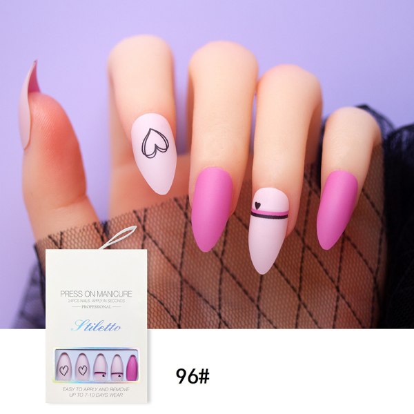 24st långa falska naglar vattendroppsform bestående fingernagelklistermärke för kvinnor 0055-86