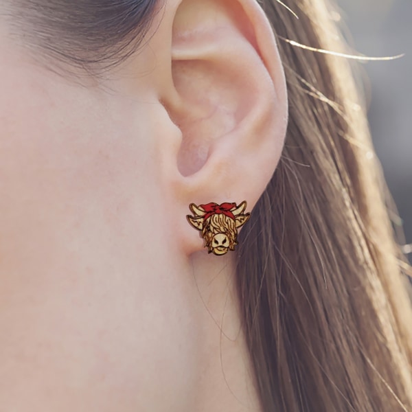 Trä koformade örhänge nyckelringar prydnad charmiga örhängen tillbehör för kvinnor tjej kvinnlig stud earrings side stone