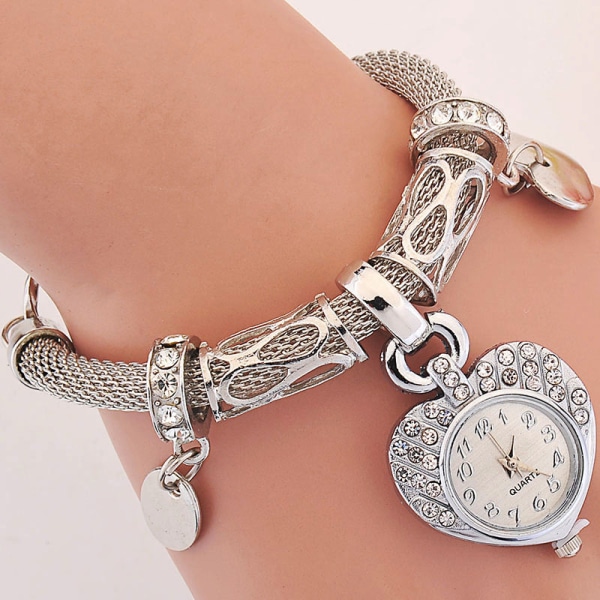 Handled Utsökt Heart Shape Watch Dam Quartz Watches Legering Armband Armbandsur Relogio Gift golden