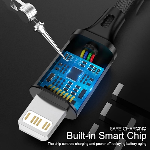 0,5m 1m 2m 3m USB Datakabel Laddare För iPhone 13 12 11 Pro X XR Max 5S 6 7 8 Plus 3A Snabbladdning Lång Kort Telefon Sladd black 100cm