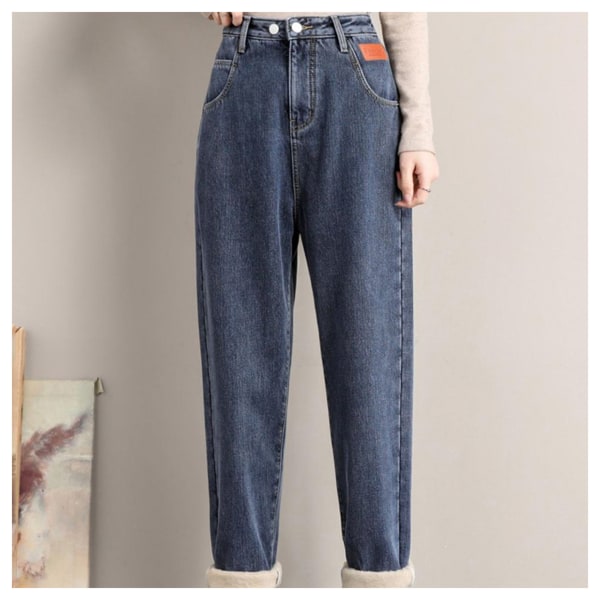 Denimbyxor med hög midja, raka snitt för flickor, thermal för flickor för dagligt bruk dark gray fleece lining 33