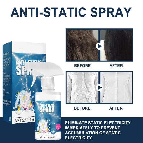 Statisk borttagningsspray för kläder Långvarig anti-rynkor Anti-stickning Hushålls antistatisk spray 60ml 60ml