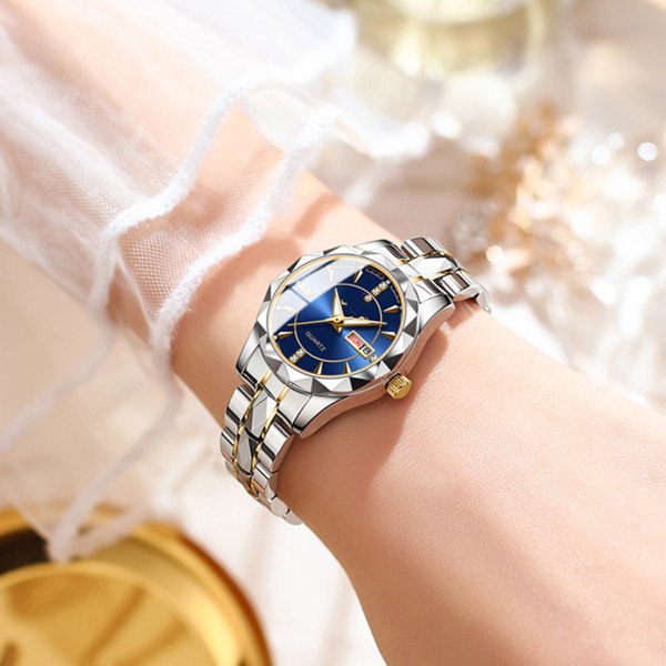 Unisex metallkvartsklockor Trendig vattentät lysande watch för shopping och vardagsliv full gold-black surface womens style