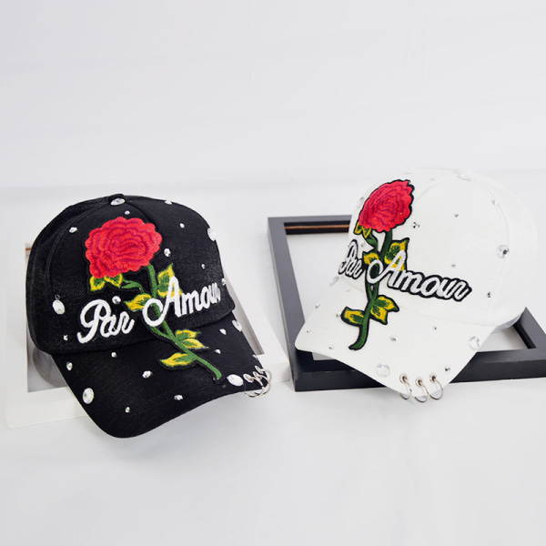 Rose Flower Brodered Dad Hat Kvinnor Män Söt Justerbar Bomull Blommig Baseball Cap apricot rose