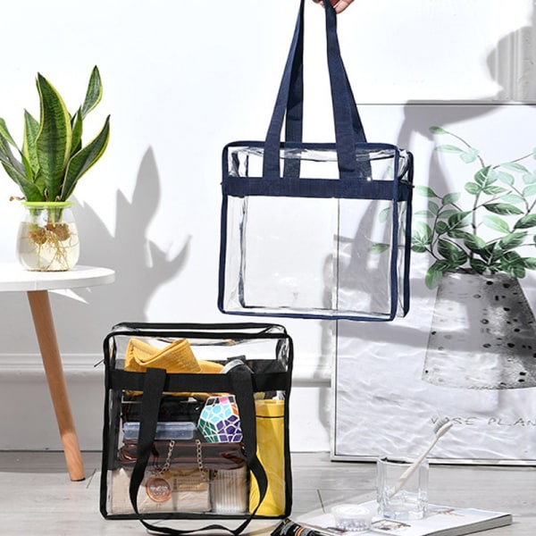 Genomskinlig tygväska med dragkedja Vattentät handväska Transparent Travel Shopping Axelväska navy blue