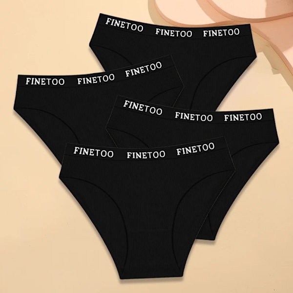 FINETOO 4-pack Bomullsrandiga Underkläder Dam Trosor Brevband Trosor Damer Låg Midja Underkläder Enfärgade Andningsbara Underbyxor Style 12 XL