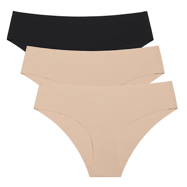Sexiga sömlösa bekväma låga damunderkläder vardagliga osynliga enfärgade trosor S-XL sexiga underkläder briefs för damer 3 st Black-Beige-Beige XL