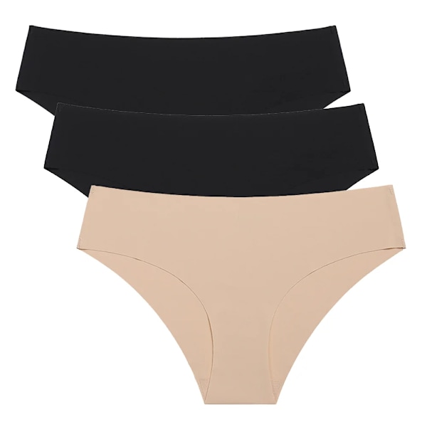Sexiga sömlösa bekväma låga damunderkläder vardagliga osynliga enfärgade trosor S-XL sexiga underkläder briefs för damer 3 st Black-Black-Beige M