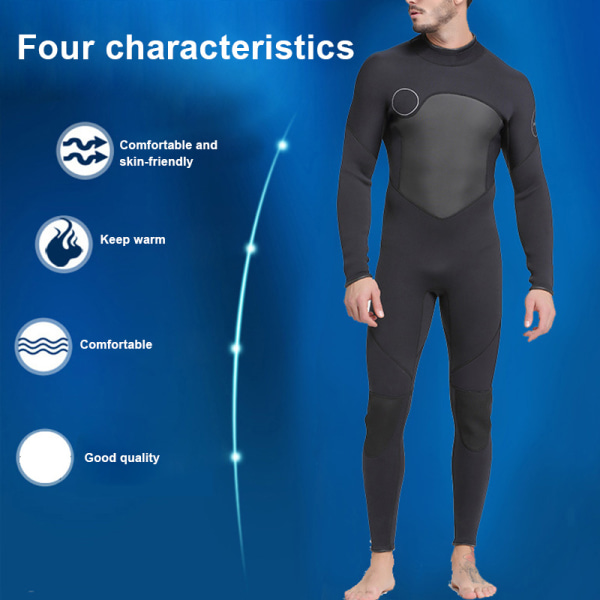 Män i ett stycke neopren våtdräkt långärmad dykardräkt för dykning Surfing simning Vattensporter black 2xl