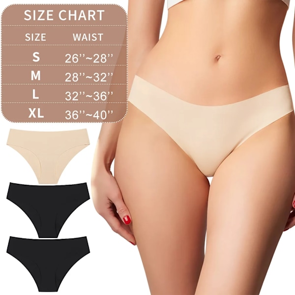 Sexiga sömlösa bekväma låga damunderkläder vardagliga osynliga enfärgade trosor S-XL sexiga underkläder briefs för damer 3 st Black-Beige-Beige M