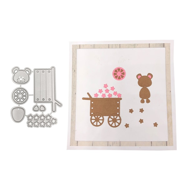 Metal Cutting Dies Cartoon Bear & Stars Embossing Folder Stencil Carbon silver