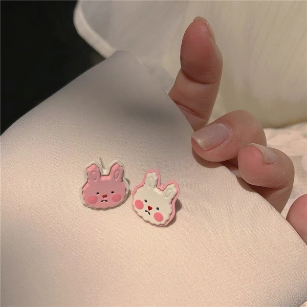 Tecknad söt liten kanin örhängen Kreativa asymmetriska kanin örhängen för tonåringar och unga flickor default