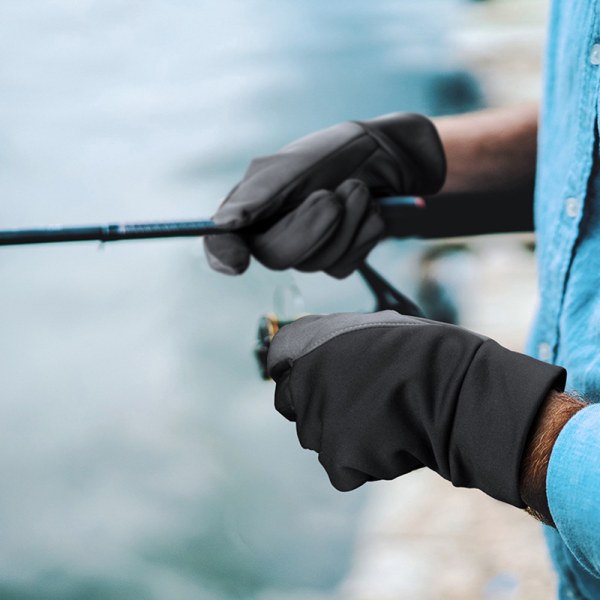 Vattentäta fiskehandskar 2-fingerlösa varma cykelcykelhandskar med pekskärm black s