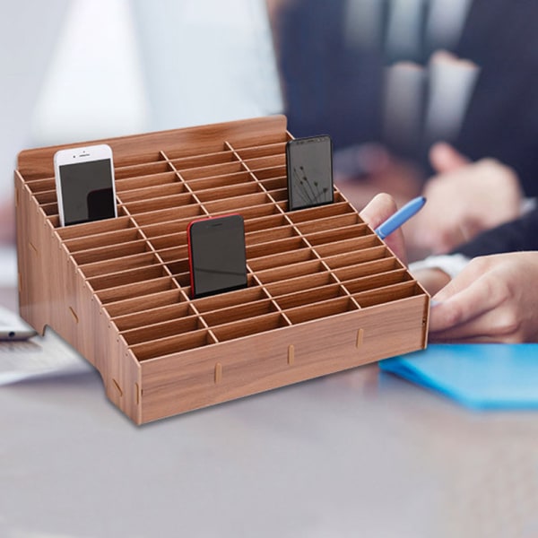 Multi-grid trä mobiltelefon förvaringsbox Desktop Organizer för kontor klassrum a 45grid