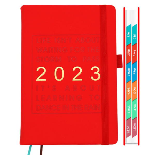 2023 Vecko- och månadsplanerare med dubbeltrådsbindning Coat Tabs Edition Lyxig låda Söta klistermärken för present red