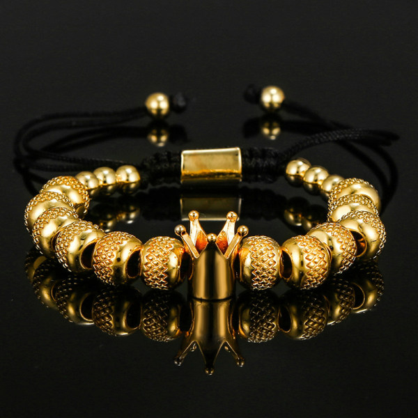 Justerbart armband kopparpärlor krona retro armband smycken gåva för älskare män rose gold 12beads