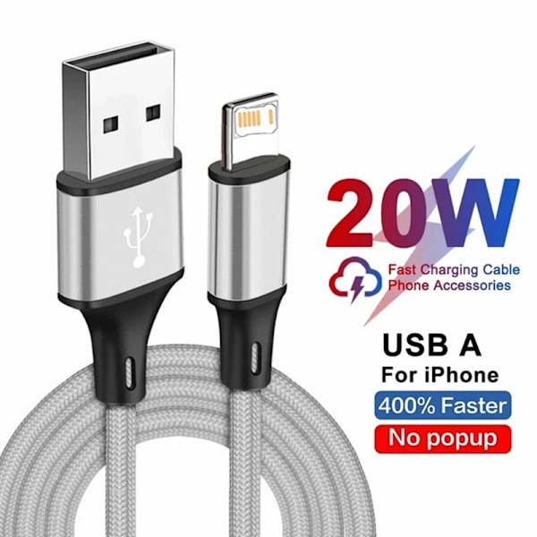 Nylonflätad snabbladdningskabel för iPhone 11 12 13 mini 14 Pro Max X XR X 6 6S 7 8 Plus SE Snabbladdning USB Data Sync-kablar Silver 1.5m