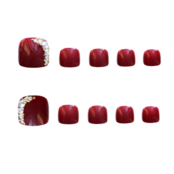 24st glänsande vinröd False Toe Nail med Diamond Fake Nail för kvinnor Girl jelly glue model