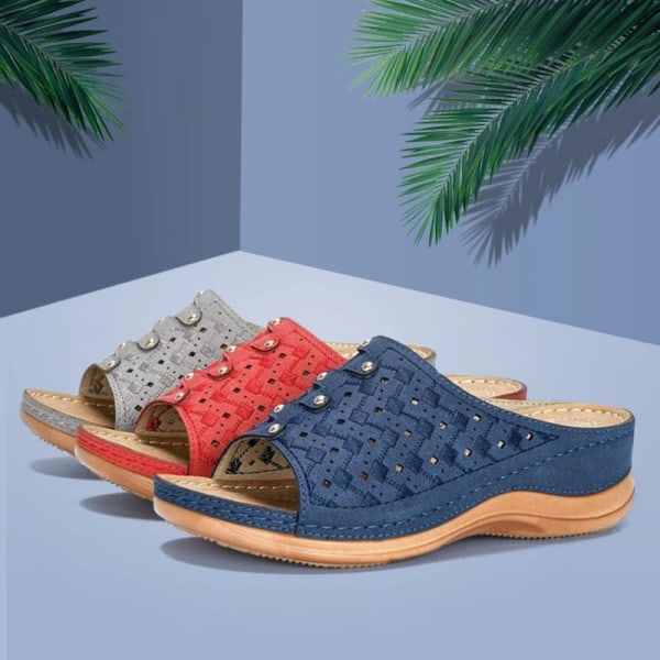 Ortopediska Tåsandaler Dam Casual Utskurna Sandaler Enfärgad Tjock Bottenslippers blue 38