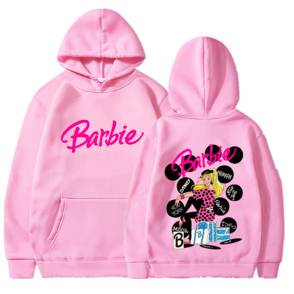 Barbie sammetströja dam med massiv printed känguruficka med dragsko med dragsko light gray xxxl