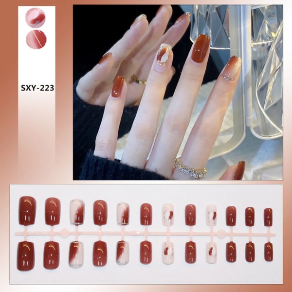 24st Blankt Orange Röd Falsk Nail Fake Nail med glänsande kant för kvinnor och flickor jelly glue model