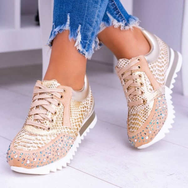 Eleganta ortopediska bekväma skor Crystal Rhinestone Kvinnor Casual Sportskor Sneakers silver 39