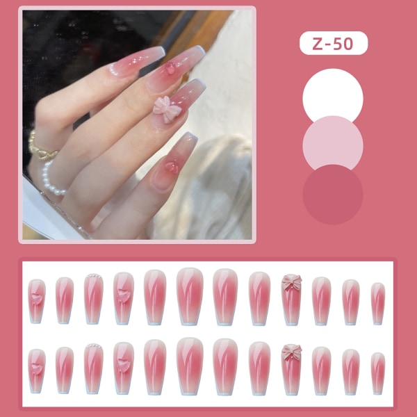 24st glänsande bärbar falsk nagel lång rosa rosett falsk nagel för kvinnor och flickor jelly glue model