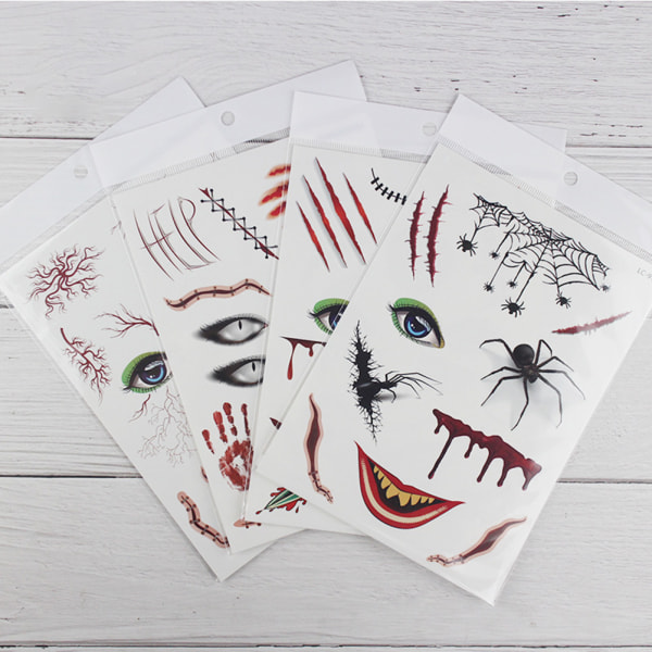 2st vattentät Halloween Fake Face Tattoo Sticker Festival Art Makeup Ansiktsbehandling h