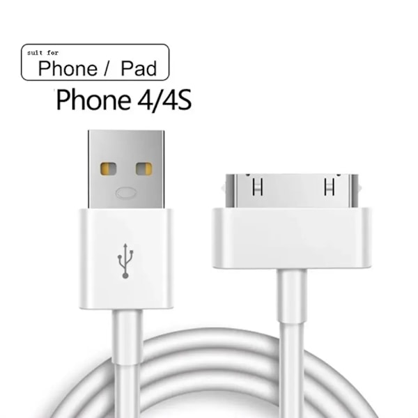 30-stifts USB-laddningskabel för iPhone 4 4s 3G 3GS iPad 1 2 3 iPod Adapter Tillbehör Nano Touch Laddningsdatakabel USB-laddare WHITE 1m