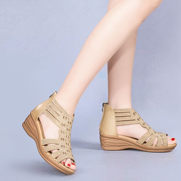 Nya kvinnliga höjda platta sandaler Flip Flops öppen tå skor Beige 38