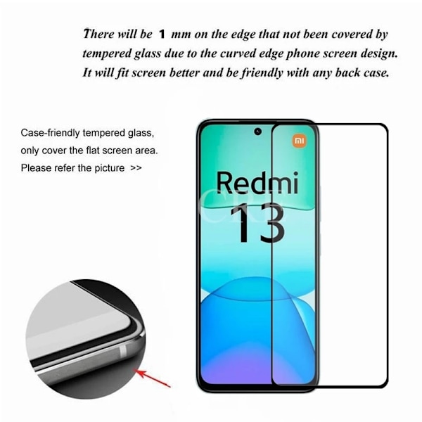 4 st För Xiaomi Redmi 13 Glas Redmi 13 Härdat Glas HD Film Full Lim Telefonskärmskydd Film Redmi 13 4G Glas 2 Glass Redmi 13 4G