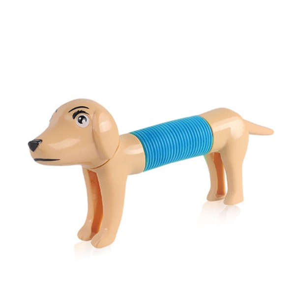 Härlig hund infällbart rör Plast dekompressionsleksak DIY Stretchable Spring Dog light khaki