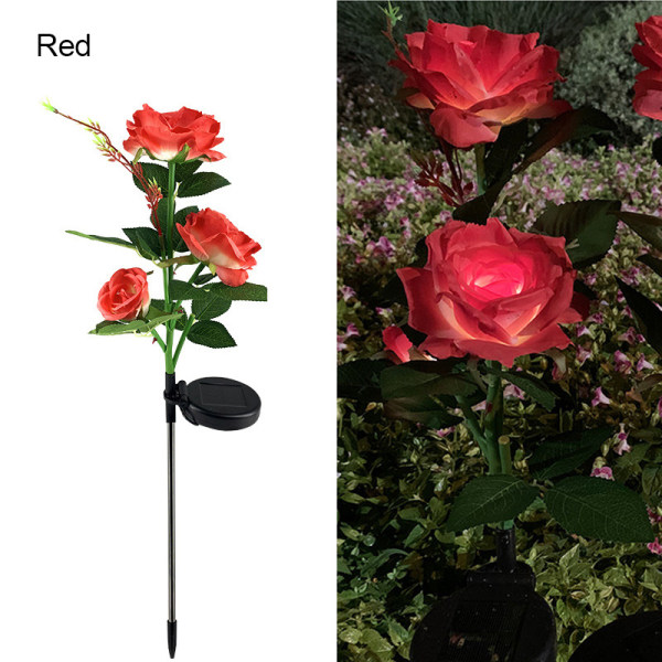 2st 3LED Solar Power Rose Flower Stake Lights Trädgårds utomhus lysande lampor pink