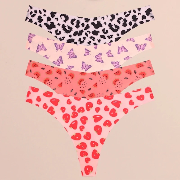 FINETOO 4 st Ultra Mjuka Trosor För Kvinnor Sexiga Grafiska Tryck Sömlösa Stringtrosor Kvinnliga Stretch Leopard G-string Bekväma Underkläder Style 6 XL