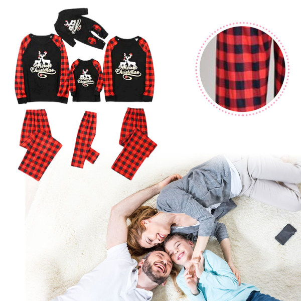 Jul familjesemester Pyjamas Matchande set Rutiga jultoppar nattkläder baby 12-18m