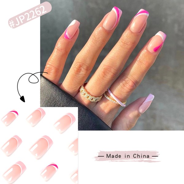 French Style Pink & White Patchwork Fake Nails Sweet & Charming Reusable False Nails for Professional Nail Art Salon Supply glue models