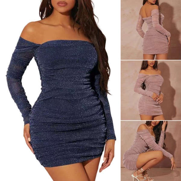 Off Shoulder Backless Dress for Women Fashion Långärmad Tight Party Dress for Shopping Dating dark blue s