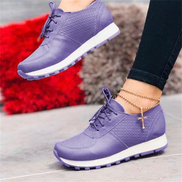 Casual PU Sneaker Mode Lätta platta sportskor Halkfri sula löparskor för purple 36
