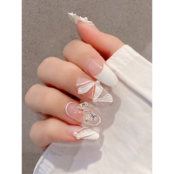 Franska vita tips Mandel falska naglar INS Trendiga kvinnor konstgjorda naglar för fingernagel DIY hemma default