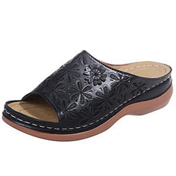 Läder Mjuk fotbädd Ortopediska Arch-Support Sandaler Dam sommar Beach Shoes Flat coffee 37