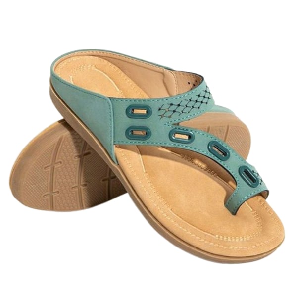 Strappy sandaler för kvinnor Retro stil Casual Flip Flops öppna tår skor blue 36