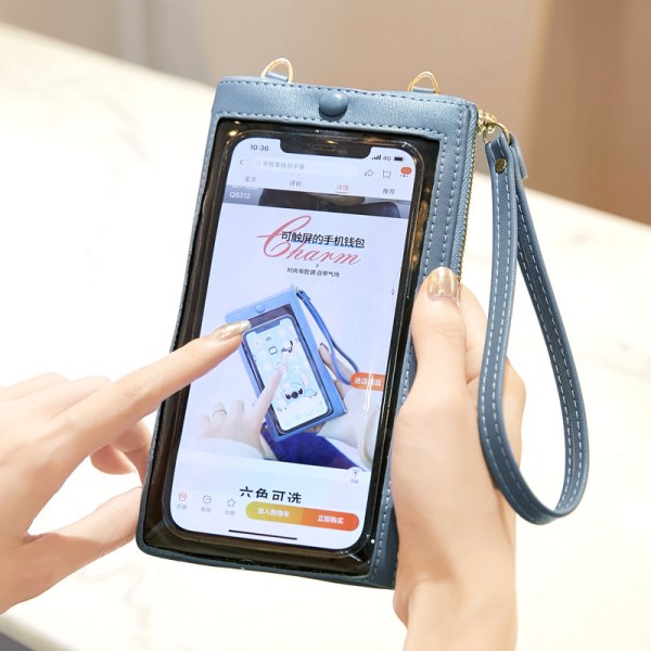 Touch Screen Mobiltelefonplånbok Cross-Body Plånbok PU-väska med avtagbar rem för daglig wine red