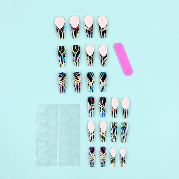 Multi Color Ripple Fake Nails som kombinerar retroelement med klassiska färger för nagelsalonger DIY-hem nail art small white box