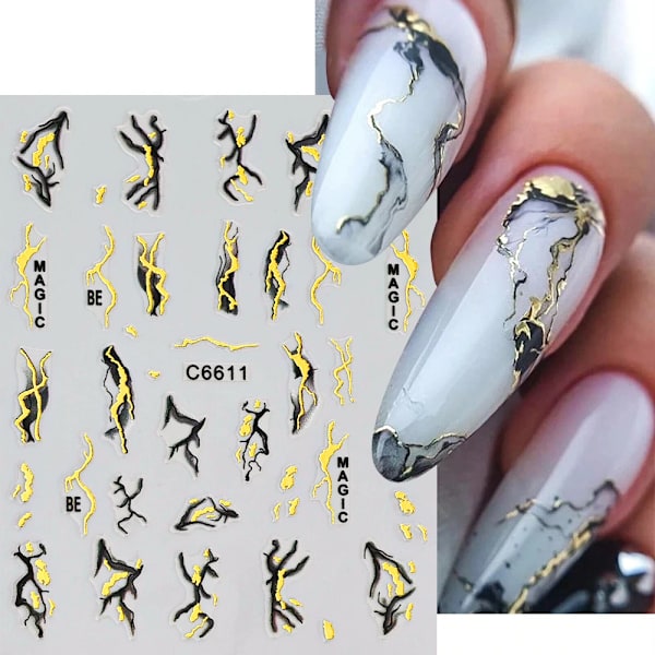 12/6/4 st Marmor 3D Nagelsticker Bronzing Våglinjer Bläck Blomstrande Sliders Blommor Fjäril Självhäftande Dekaler Manikyr Dekoration NLS286-09-S1(4pcs)