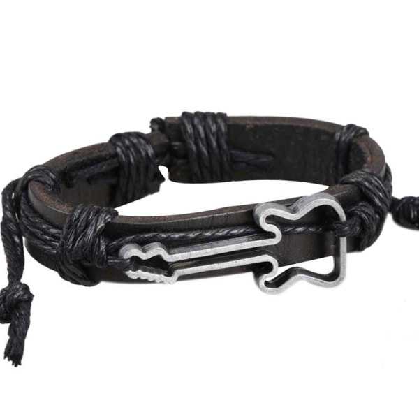 Girl Boy Braid Läderarmband Armband med Guita Mönster Punk Rock Chain Band black