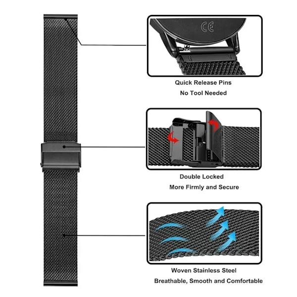 Klockarmband för Huawei Watch GT 5 46mm Smartwatch Rostfritt Stål Armband för Huawei GT5 46mm Metall Correa Armband Black Huawei GT5 46mm