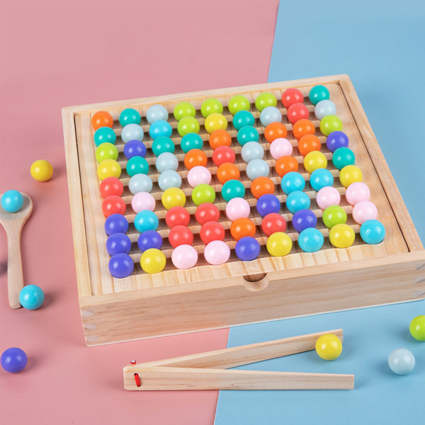 Regnbågsfärgade pärlor Eliminering Brädspel Träsortering Matchande inlärningsleksaker för 3+ år Pojkar Flickor Barn Presenter clip beads